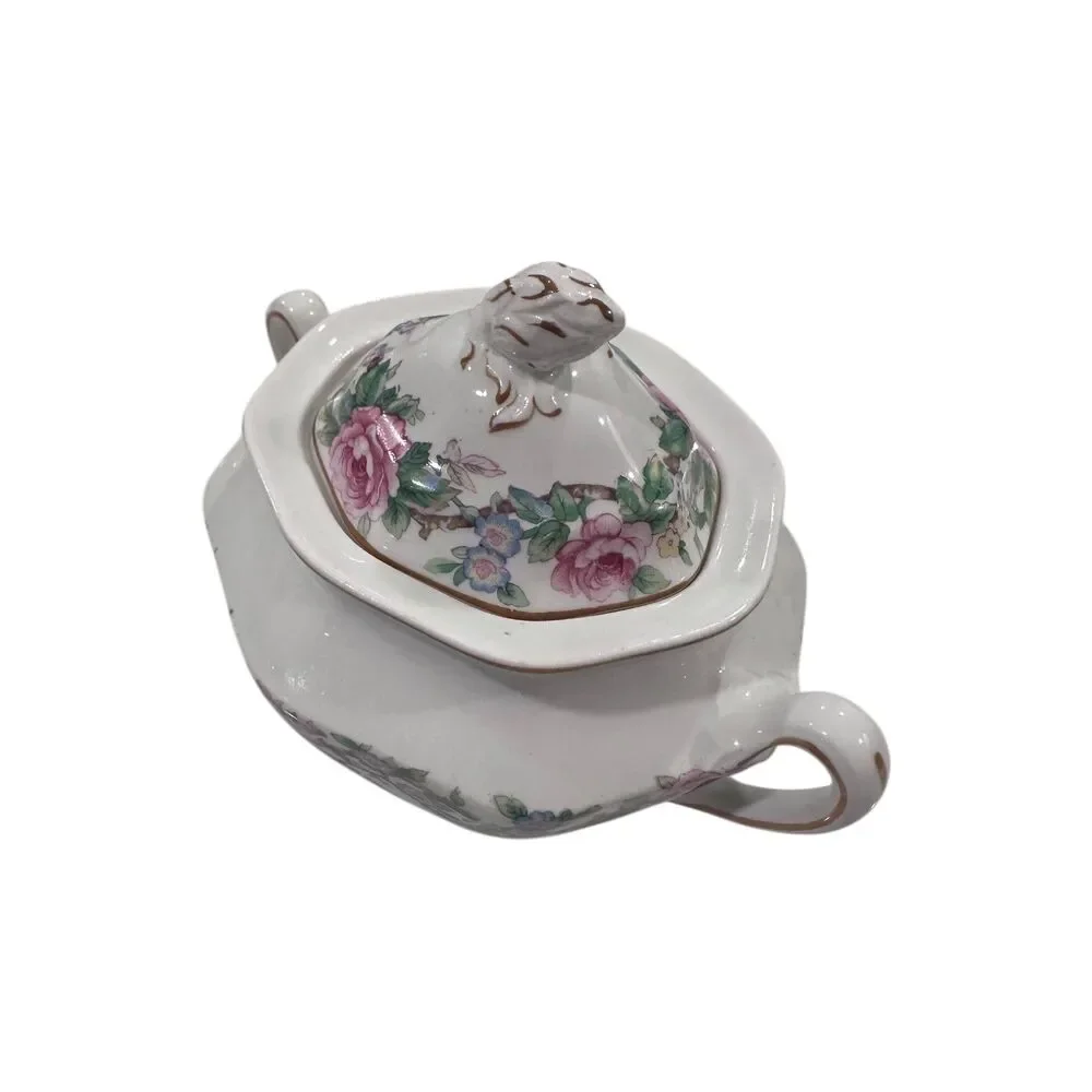 Antique Johnson Brothers Pheasant Pink Camillia Bird Of Paradise Sugar Bowl